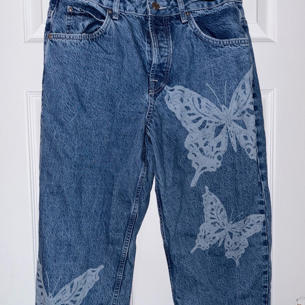Denim Jeans with Butterfly Accents